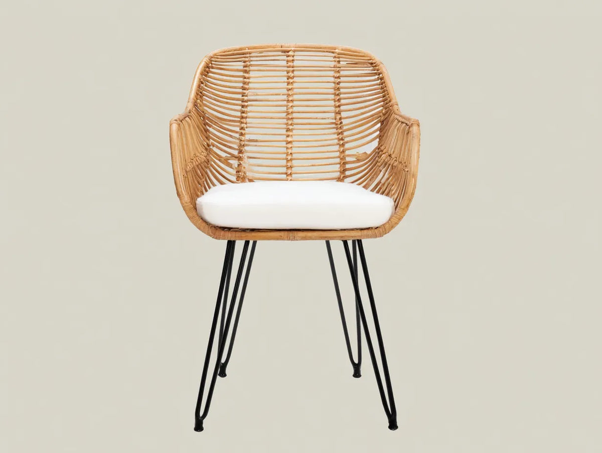 Taburete de bar para exteriores de ratán sintético y metal 57×56×100 cm - natural blanco y negro - respaldo envolvente para terraza