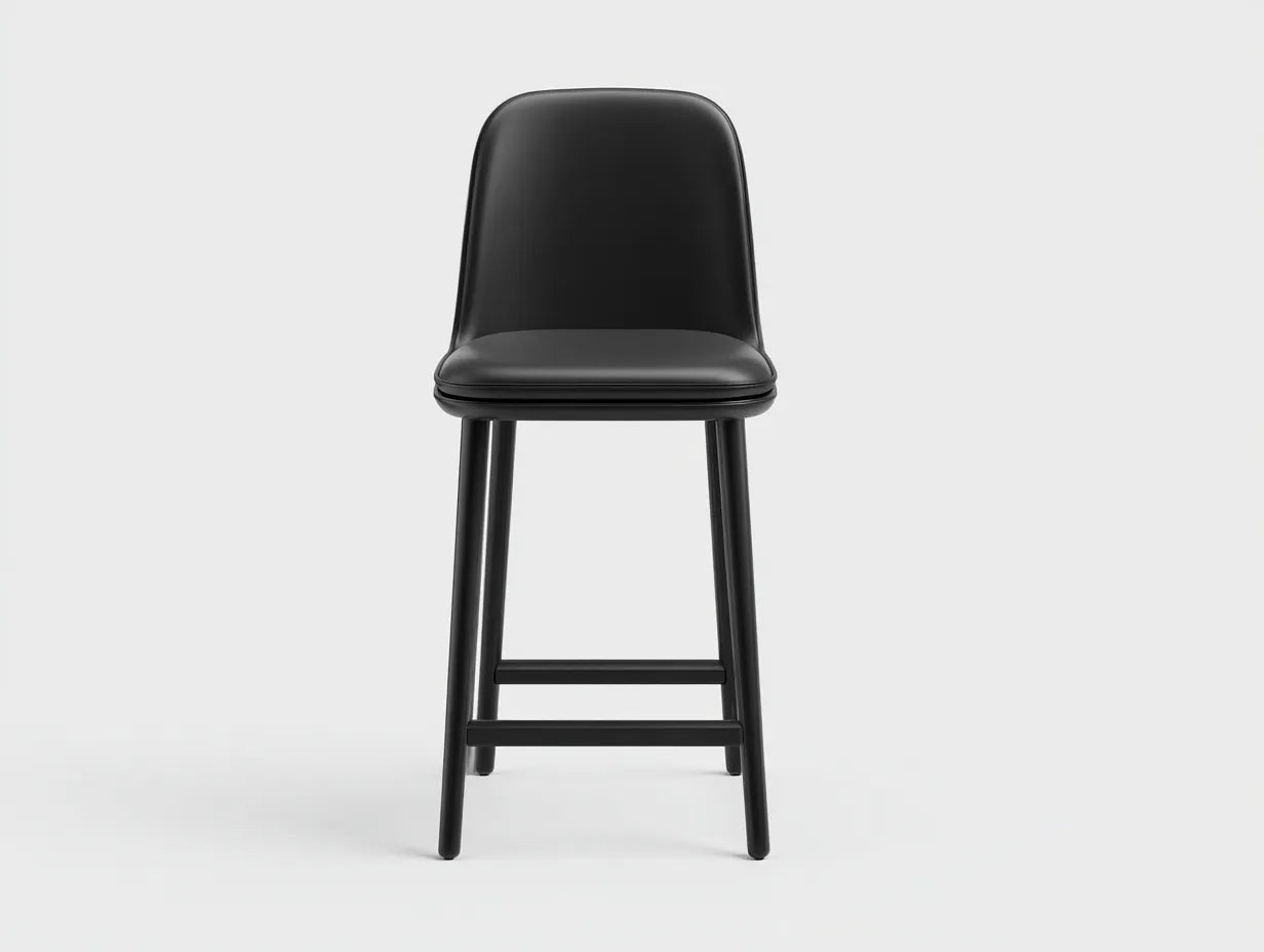 Taburete de bar para exteriores de metal y piel sintética 47×51×105 cm - negro - respaldo acolchado de perfil curvo para terraza