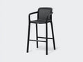 Taburete de bar para exteriores 55×53×105 cm - polipropileno negro - con reposabrazos y respaldo perforado