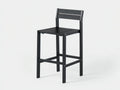 Taburete de bar para exteriores 44×48×103 cm - metal negro - asiento de lamas con respaldo compacto
