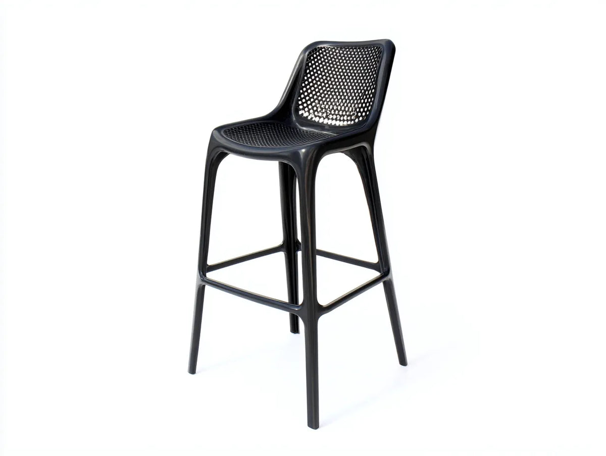 Taburete de bar para exteriores de polipropileno 46×49×101 cm - negro - asiento perforado con reposapiés para terraza