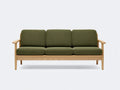 Sofá de 3 plazas de madera y tejido texturizado 214×86×82 cm - verde oliva y roble claro - respaldo redondeado para salón