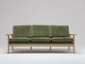 Sofá de 3 plazas de madera y tejido texturizado 218×86×79 cm - verde oliva y madera clara - estilo retro para salón