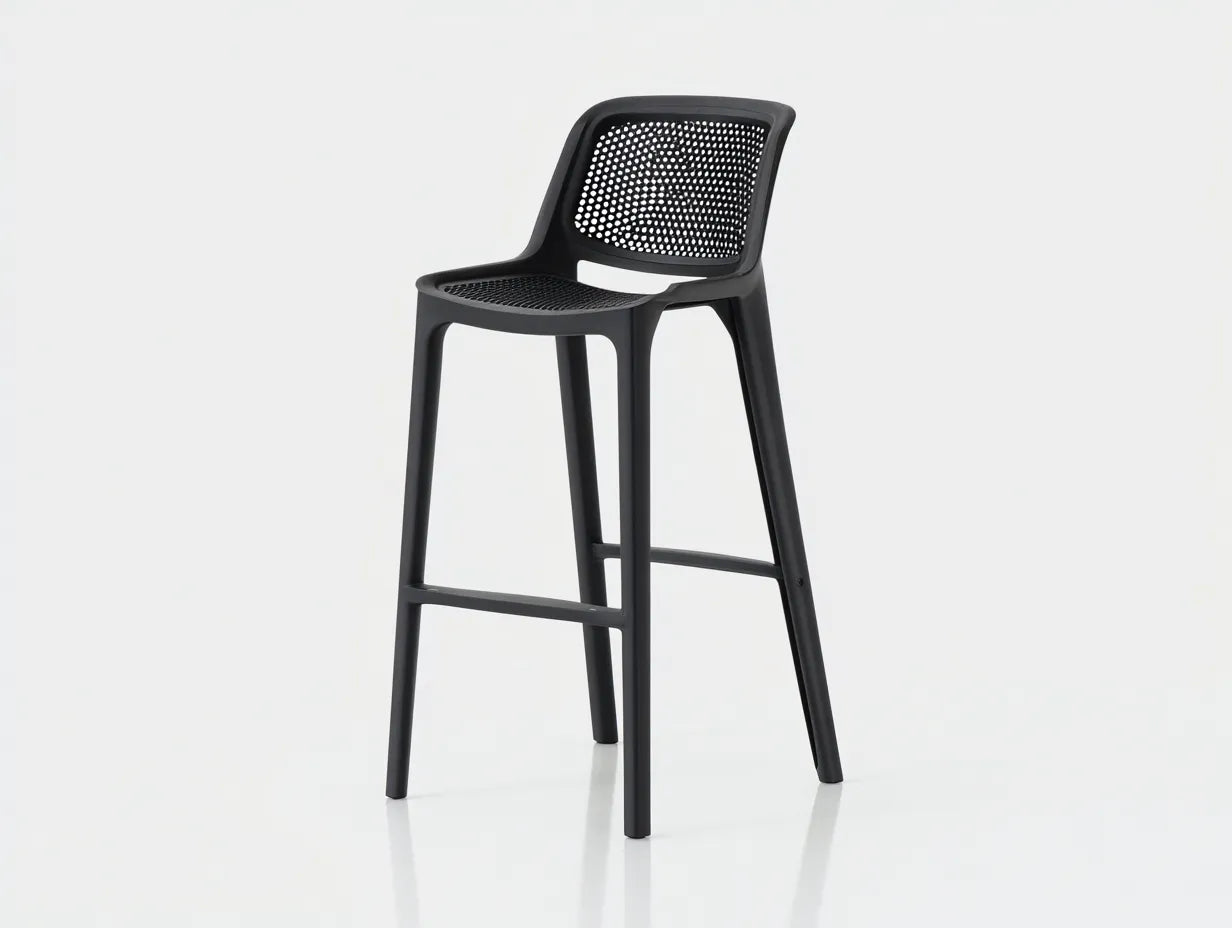 Taburete de bar para exteriores de polipropileno 47×50×105 cm - negro - respaldo perforado para terraza