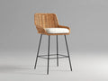 Taburete de bar para exteriores 56×57×103 cm - ratán caramelo y metal negro - respaldo tejido
