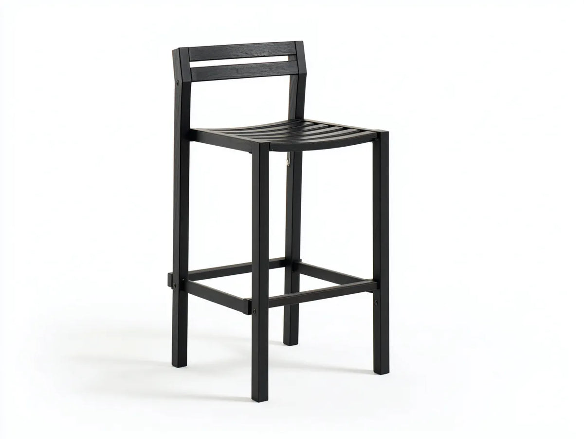 Taburete de bar para exteriores de madera 45×48×102 cm - negro - respaldo abierto y asiento curvo para terraza