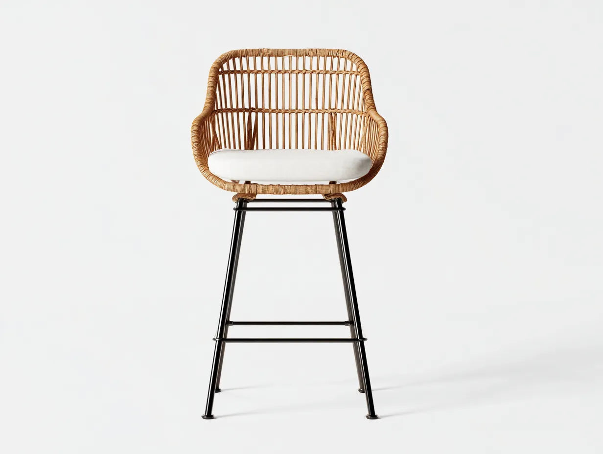 Taburete de bar para exteriores 54×55×103 cm - ratán caramelo y metal negro - diseño abierto