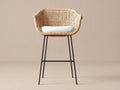 Taburete de bar para exteriores 55×56×105 cm - ratán beige y metal negro - respaldo envolvente