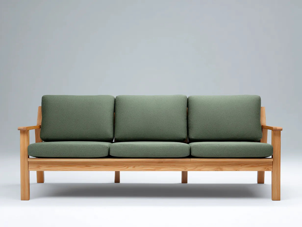 Sofá de 3 plazas de madera 205×82×78 cm - verde salvia y natural - estilo contemporáneo