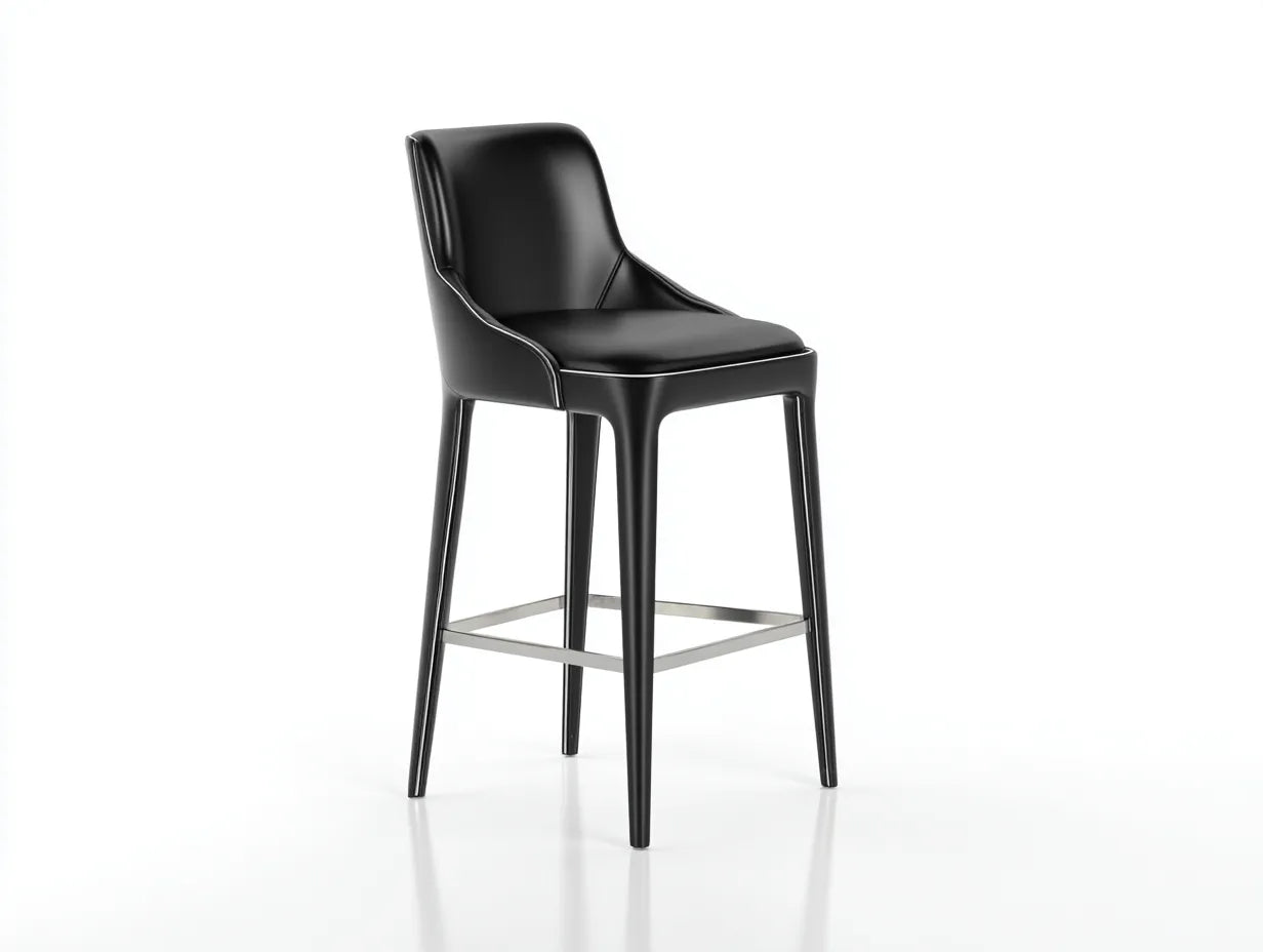 Taburete de bar para exteriores 50×54×105 cm - tapizado negro - respaldo envolvente con reposapiés metálico