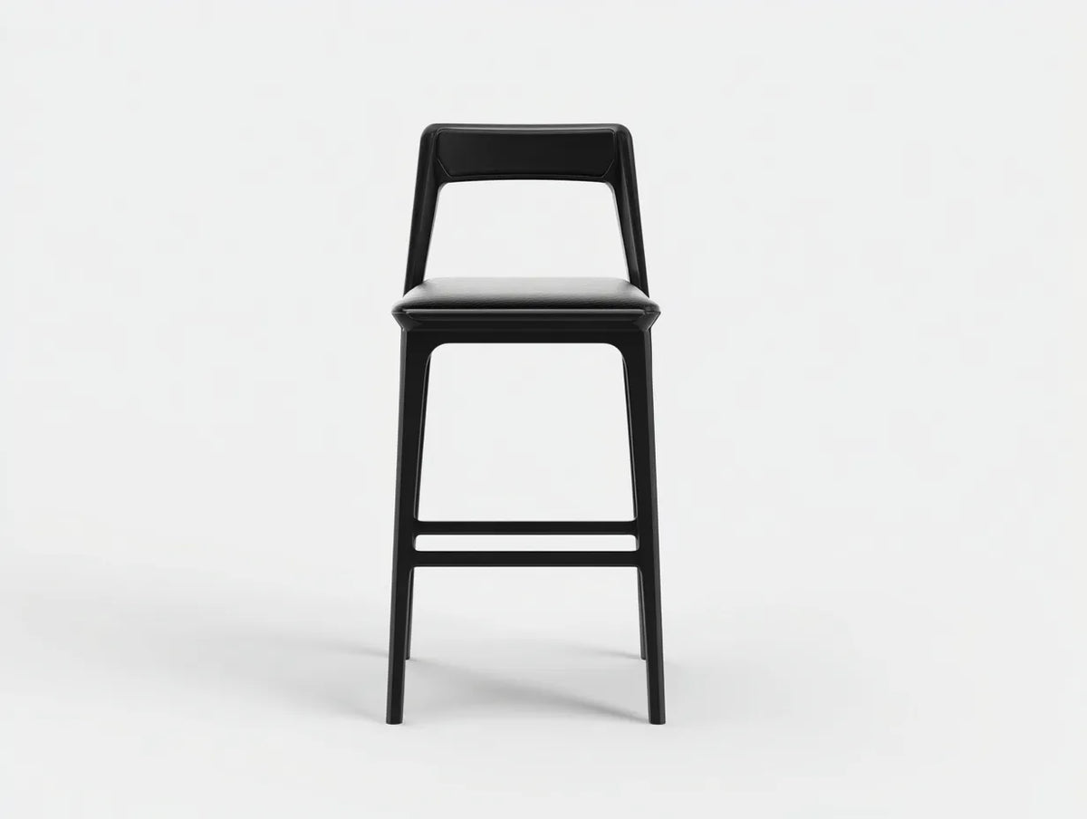 Taburete de bar para exteriores de acero y piel sintética 45×49×102 cm - negro - respaldo abierto acolchado para terraza