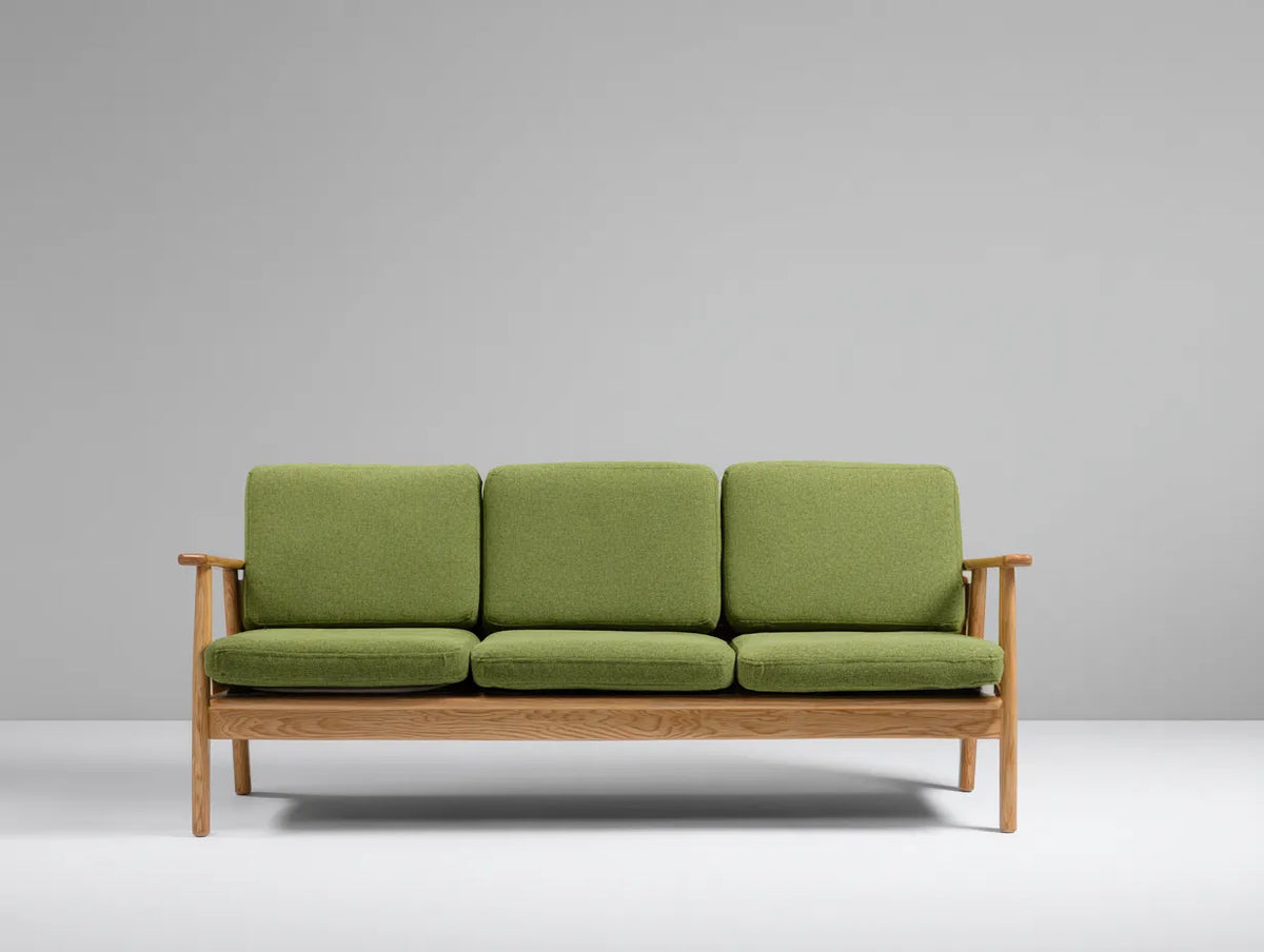 Sofá de 3 plazas de madera y tejido 205×82×80 cm - verde lima y roble natural - diseño nórdico para salón