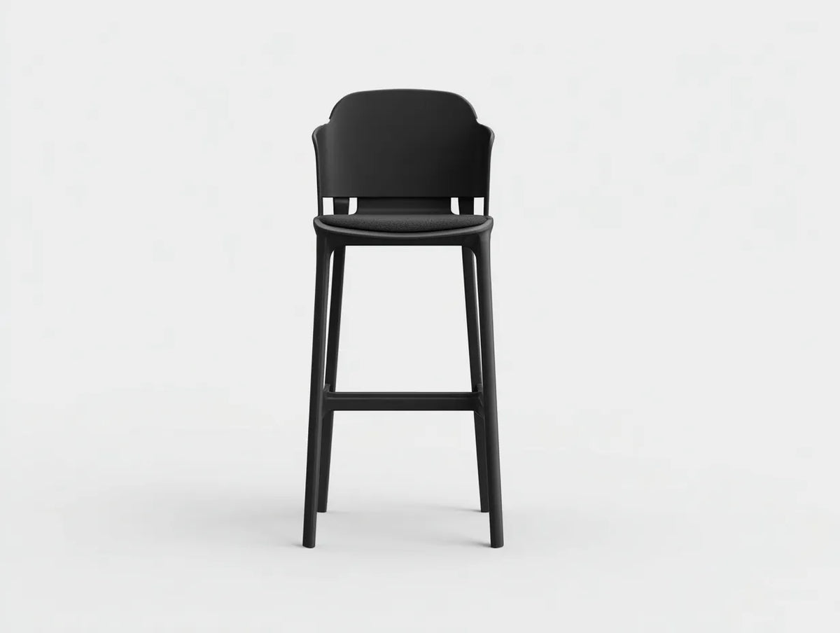 Taburete de bar para exteriores 51×53×104 cm - acabado negro - asiento acolchado con respaldo curvo