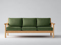 Sofá de 3 plazas de madera y tejido 216×87×80 cm - verde bosque y roble claro - reposabrazos curvos para salón